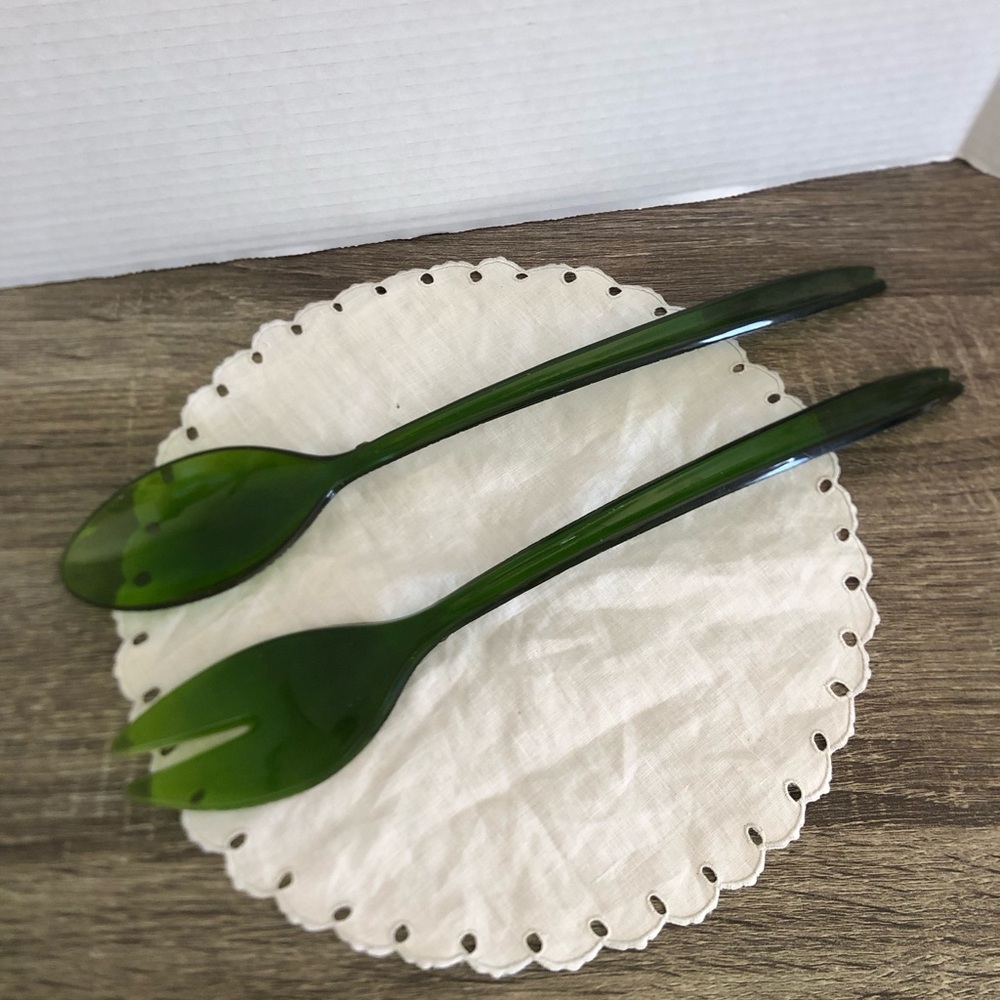 Vtg Green Acrylic Salad Servers